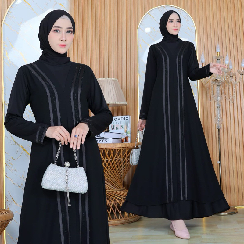 GAMIS ABAYA TURKEY BORDIR BELAH SAMPING FULL HITAM MEWAH TERLARIS DIVVSAA.COLLECTION-List Pita