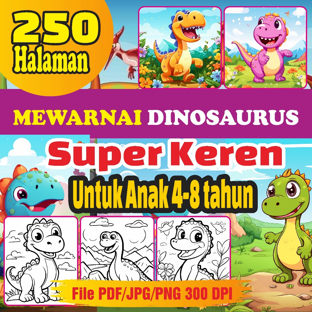 

250 halaman Mewarnai Dinosaurus Super Keren : Buku Mewarnai untuk Anak usia 4-8 tahun! / Coloring Book