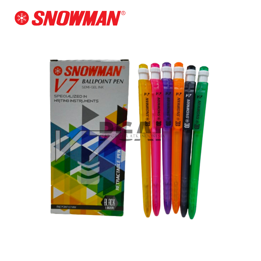 

BULPOIN PULPEN BALLPOINT SEMI GEL PEN SNOWMAN V7 0.7 MM TINTA HITAM 1 PACK ISI 12 PCS ORIGINAL