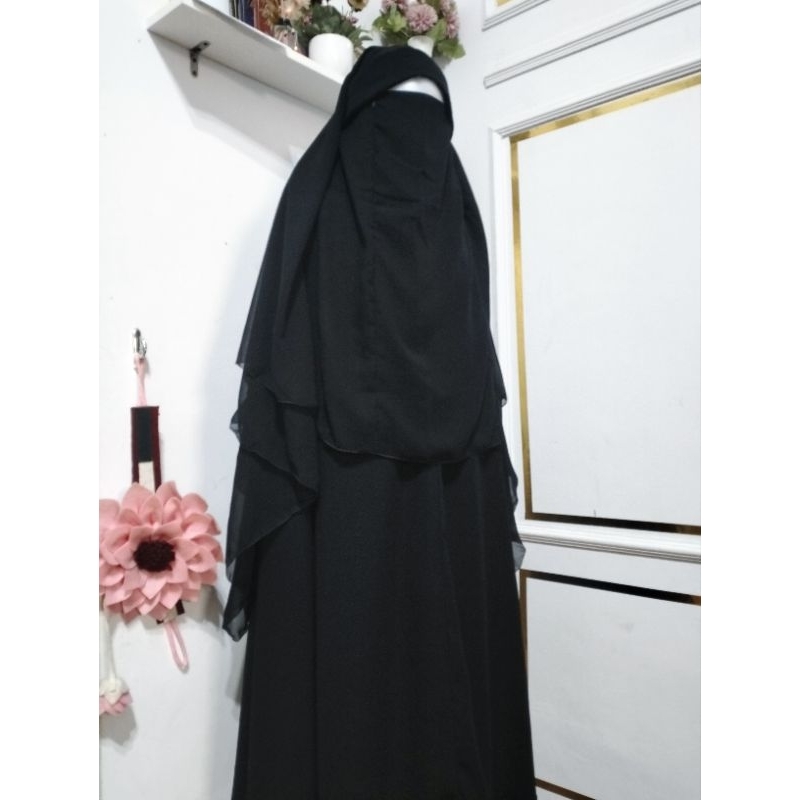 [BISA COD] JILBAB SAFAR PONI PURDAH LANCIP | Jilbab safar jetblack Bonanza by Annisa syar'i NHI