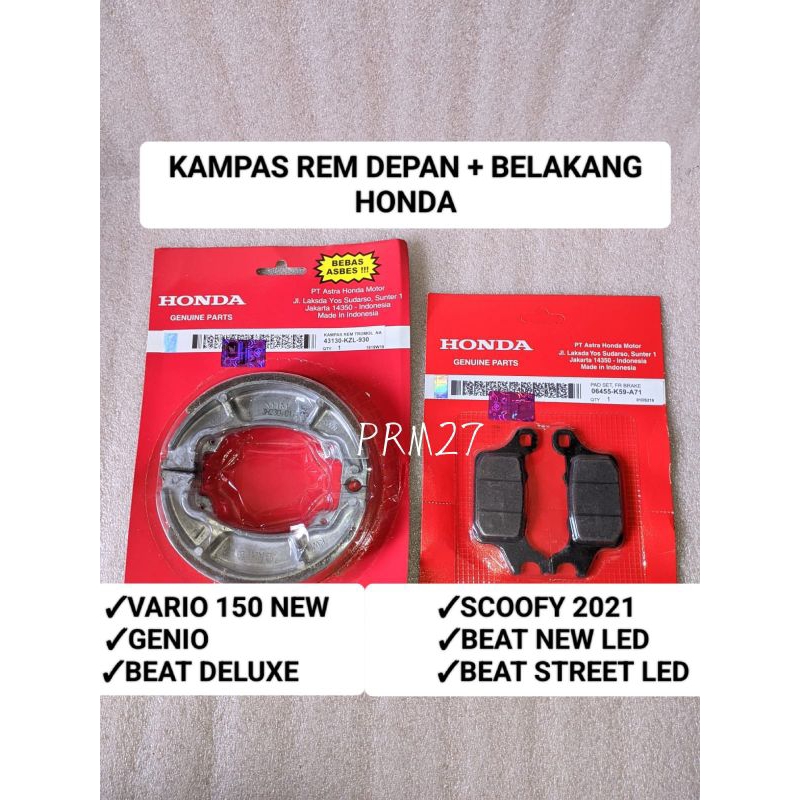 Kampas rem (KZL+K59) depan belakang Genio/Vario 150 new/beat deluxe/Scoopy 2021/beat new led/beat st