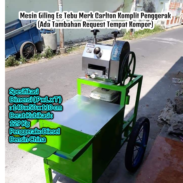 Mesin Giling Es Tebu Merk Carlton Komplit Penggerak (Ada Tambahan Request Tempat Kompor)