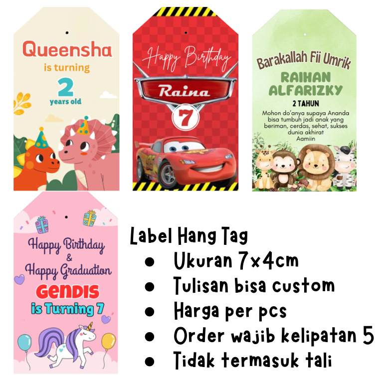 

(Pre Order) PART 2 PROMO Label Hang Tag 4x7cm GLOSSY Ulang Tahun 1 Sisi Custom Tulisan