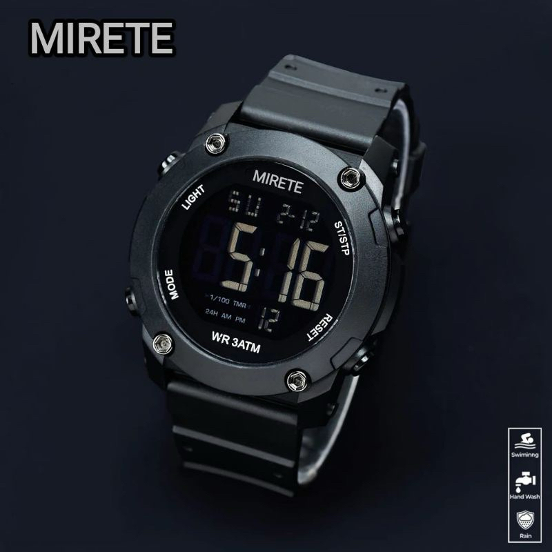 JAM TANGAN DIGITAL MIRETE PRIA STRAP RUBBER. FITUR LENGKAP TAHAN AIR BISA DI BAWA MANDI