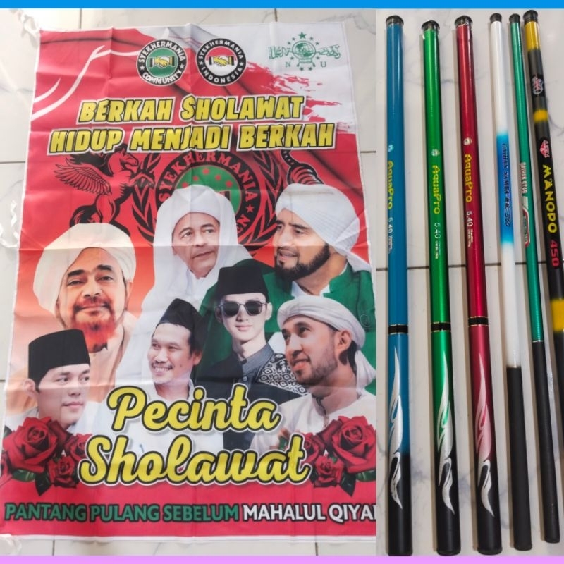 Bendera Sholawat Set Lengkap Joran Tegek 1,8 meter + Bendera 35cm x 48cm, Bendera Majelis Sholawat m