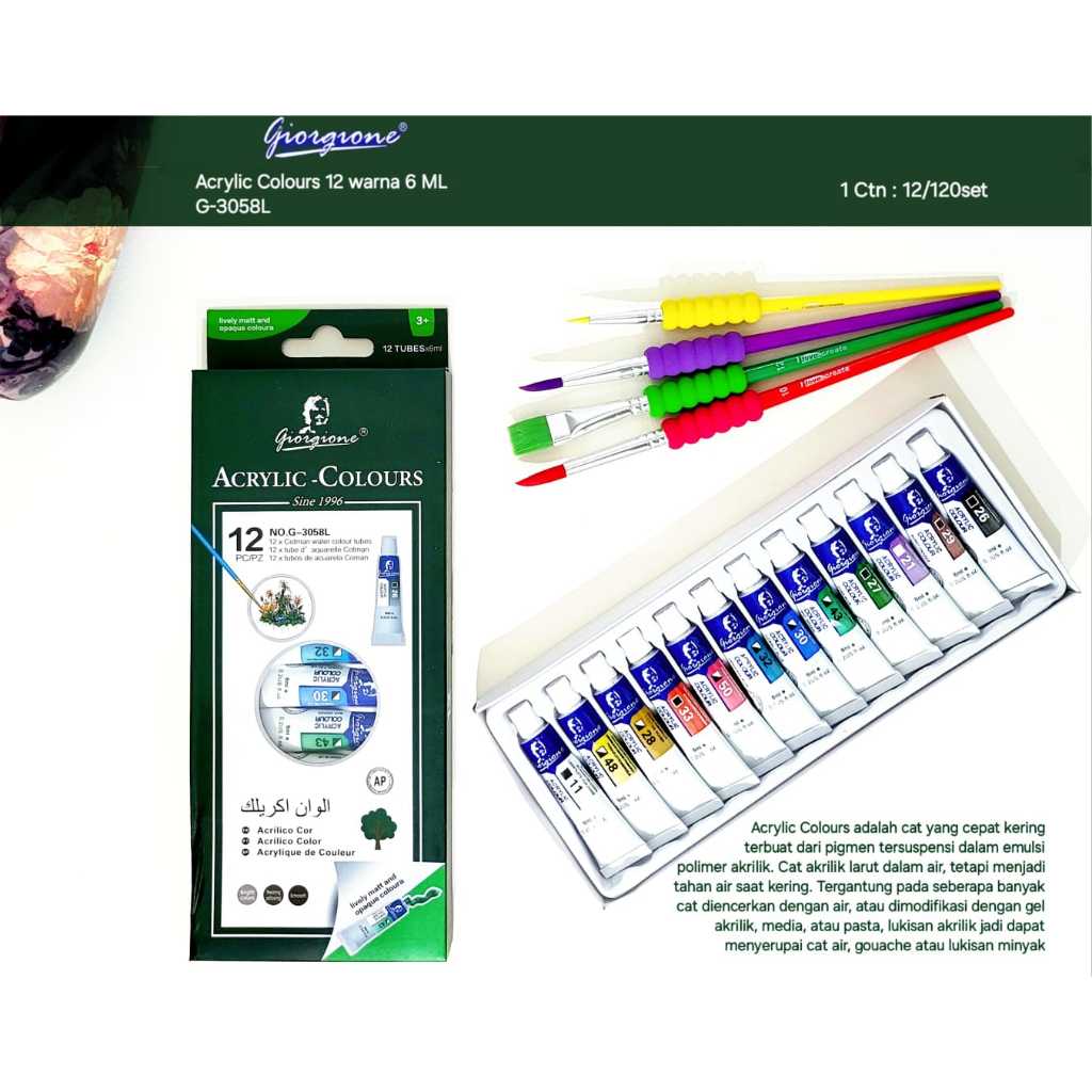 

acrilic colours 12 warna giorgione 6 ml cat akrilik set pabrik vtec slongsong aluminium
