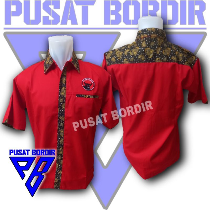 BIG SIZE KEMEJA BATIK LENGAN PENDEK PDI PERJUANGAN PREMIUM FULL BORDIR