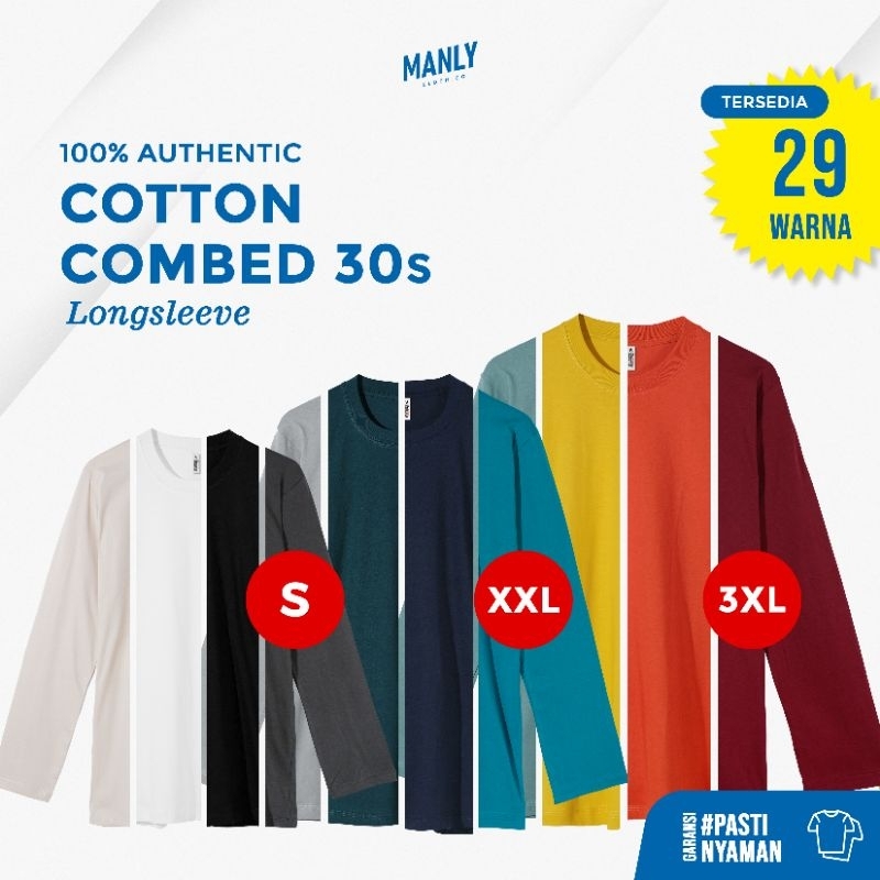 ( S, XXL, 3XL ) Kaos Polos Lengan Panjang Premium Combed 30S