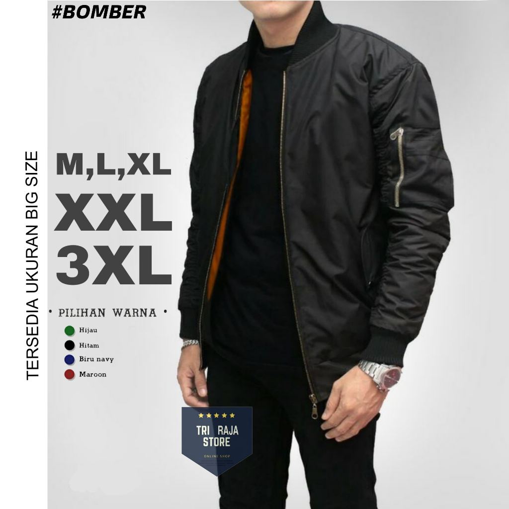 Jaket Bomber Pria / Jaket Bomber Polos Pria Ukuran Jumbo / Jaket Pria Bomber Big Size / Jaket Taslan