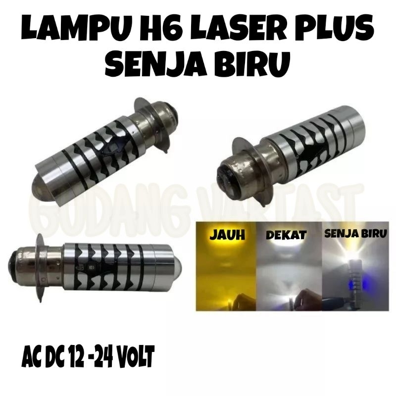 LAMPU LED DEPAN BEBEK H6 2 LENSA PLUS SENJA LASER PUTIH KUNING HIGH LOW MOTOR BEAT JUPTER MIO SUPRA 