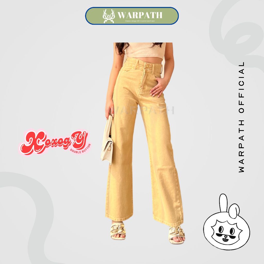 WARPATH - Celana Jeans Kulot Highwaist Xoxogy 8708 Double Kancing Kulot Jeans Wanita Cream