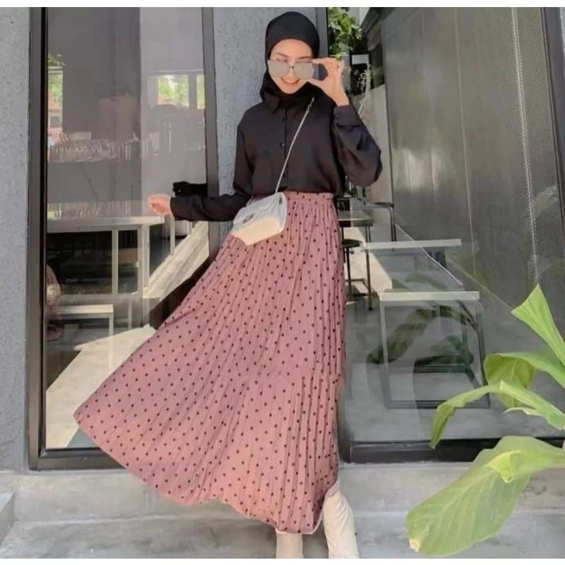 ROK PLISKET MOTIF POLKA | Rok bawahan wanita motif tabur