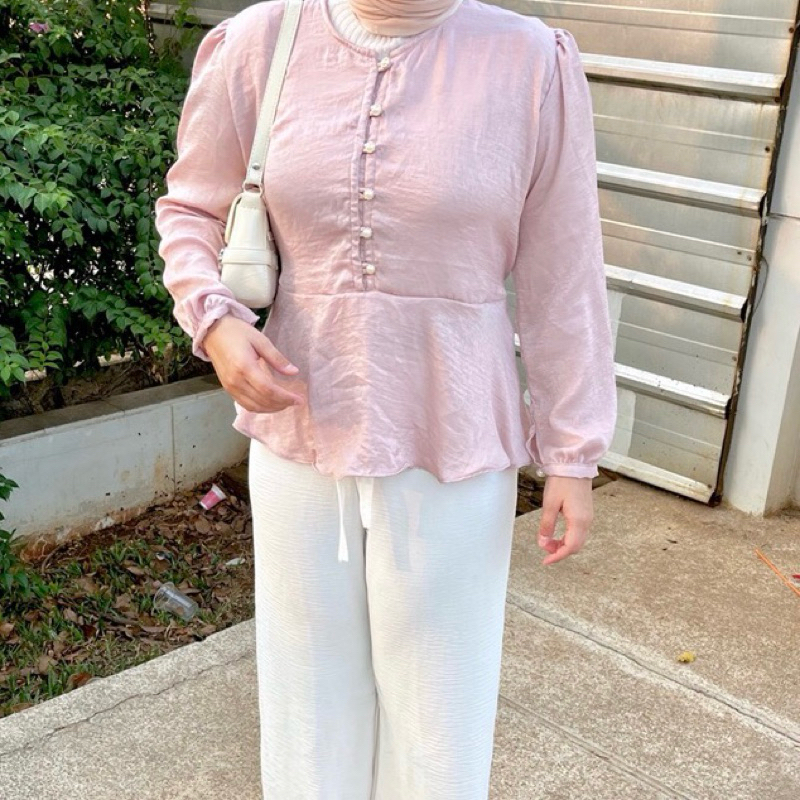 Arsyy.id - Arcilia Blouse - Atasan Satin wanita - blouse korea - blouse busui - Blouse Santorini Sil