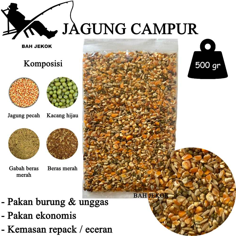Jagung campur untuk pakan ayam Bangkok Petelur Pedaging Kampung Aduan Broiler dll (500gr).