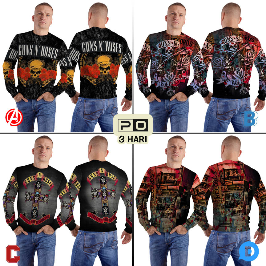 Crewneck Guns N Roses Band Sweater Fullprint Bahan Polyester Jersey | GNR-299305