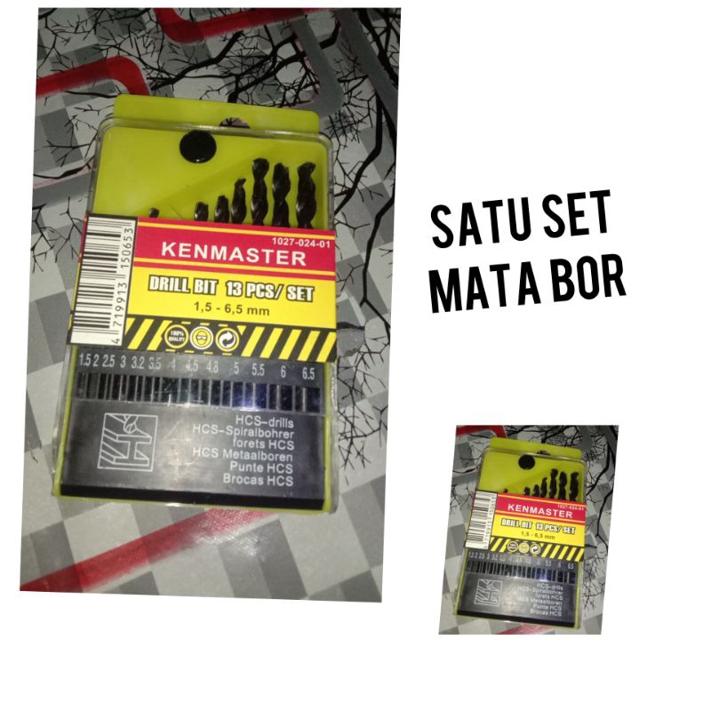 satu set mata bor untuk kayu dan besi