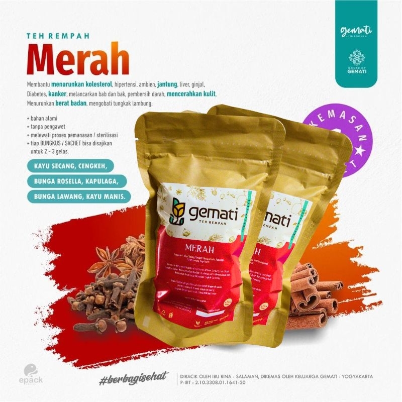 

Teh merah rosella - Kolesterol / Teh Rempah herbal/ GEMATI Merah - Kemasan 10 sachet