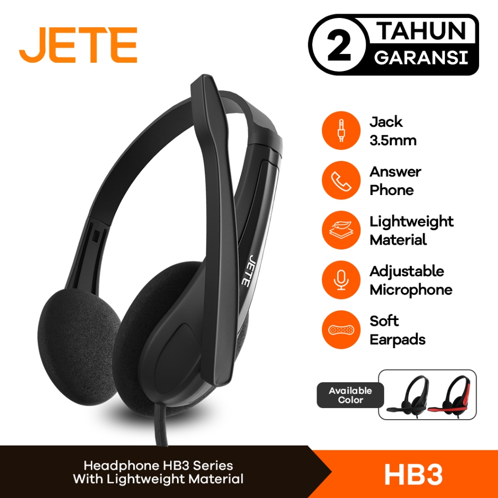 HEADPHONE WIRED JETE HB3 Headset Headphone Microphone Noise Cancelling - Garansi 2 Tahun
