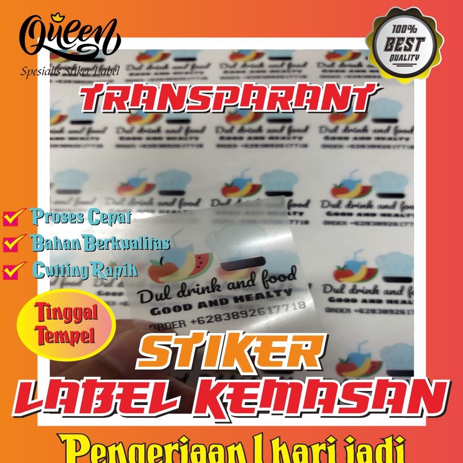 

Promo Keren STIKER TRANSPARANT STIKER LABEL KEMASAN A3 FREE CUTTING KISS CUT