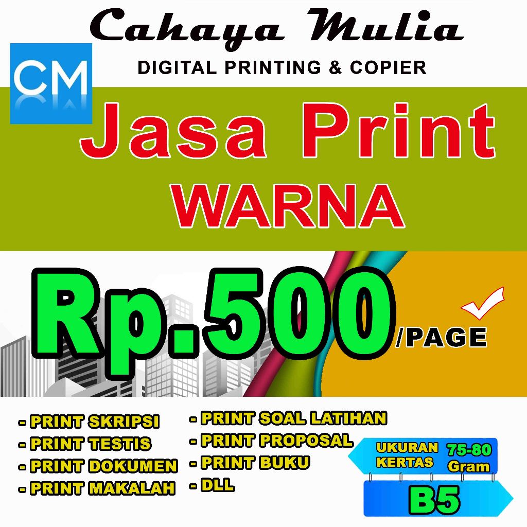

Jasa print berwarna 1 SISI B5