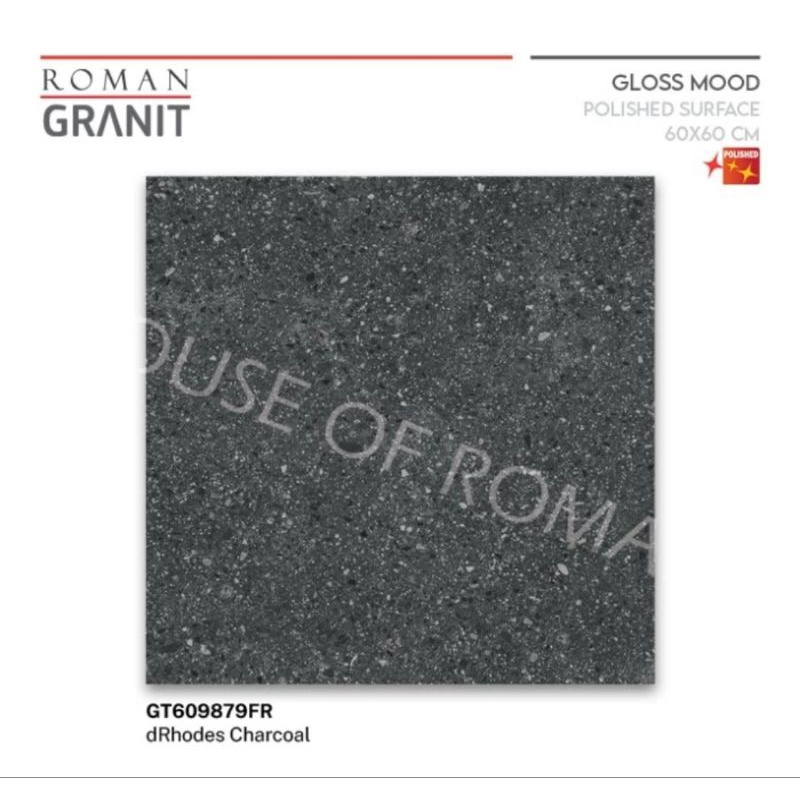 Roman Granit GT609879FR dRhodes Charcoal 60x60 Glossy / granit terazzo glossy / terazzo hitam / lant