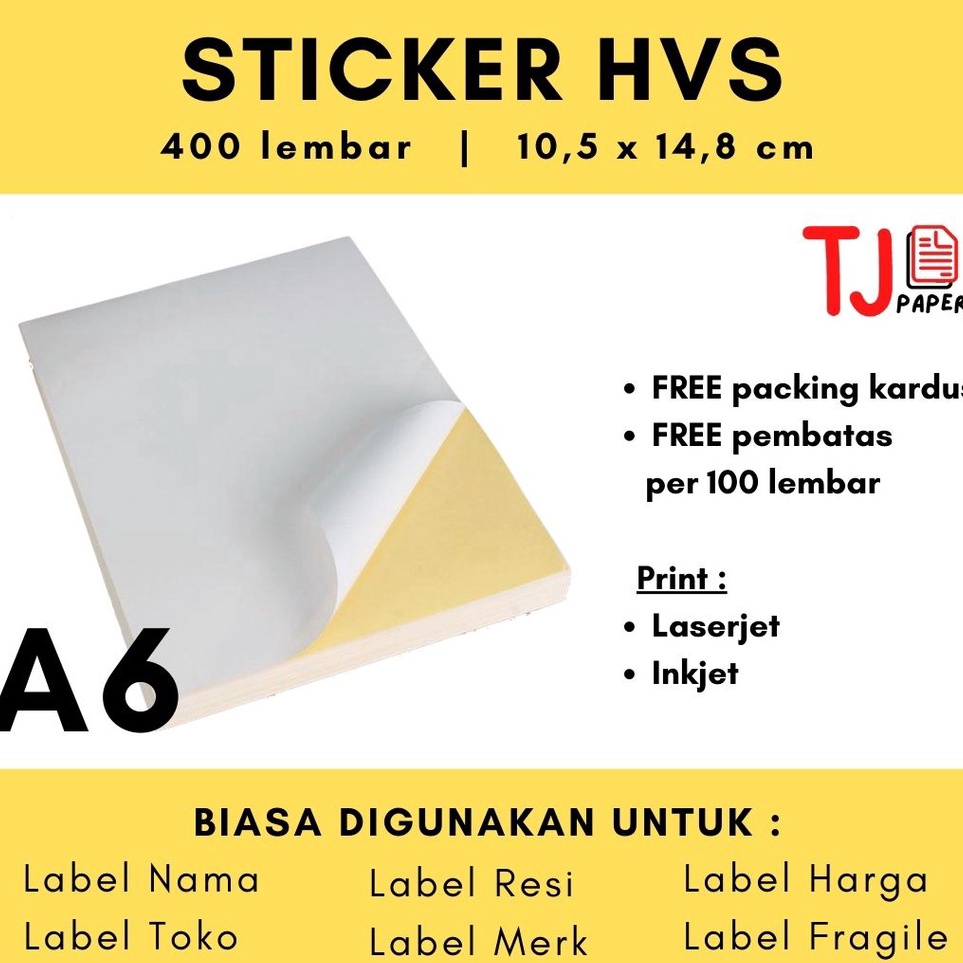 

Model Terpopuler 4 lembar Sticker HVS A6 Lintec Sticker Doff Stiker Resi Print Resi Sticker Matte