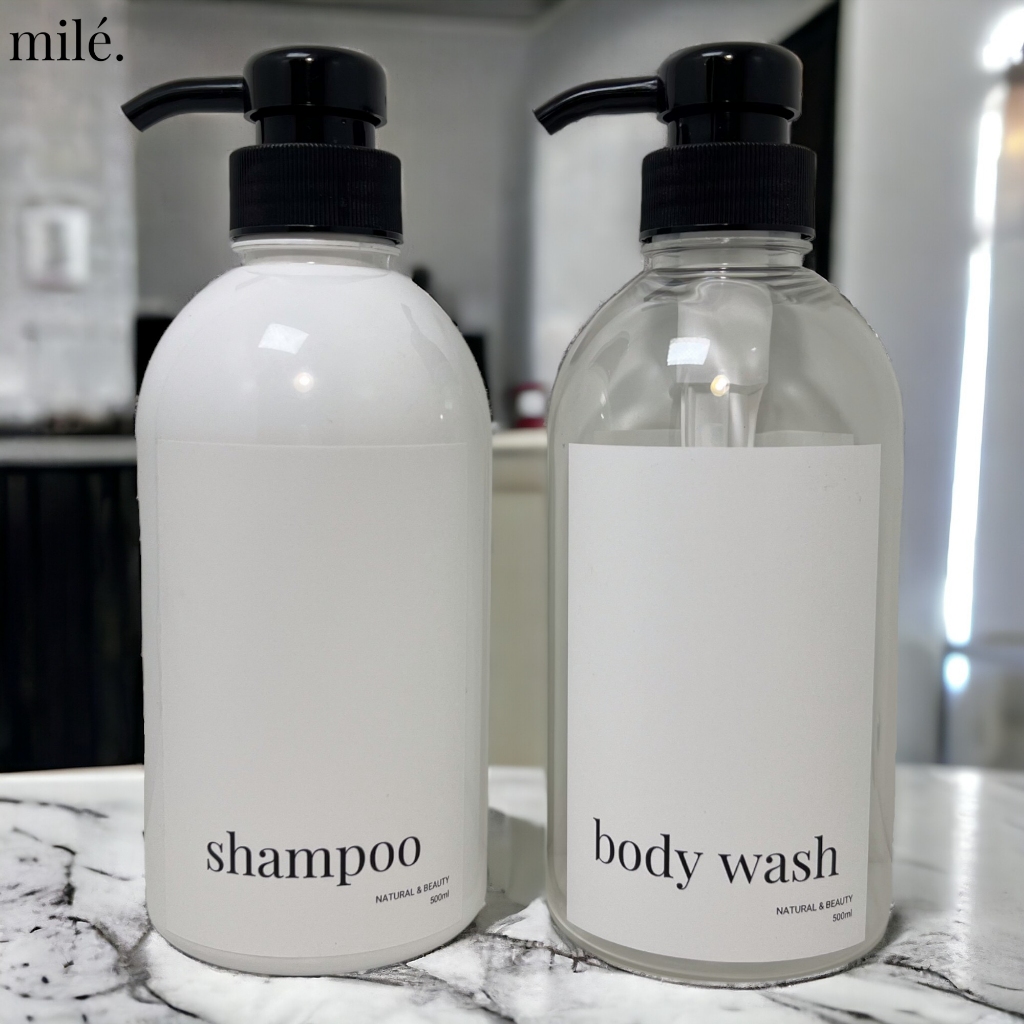 BOTOL SABUN CAIR 500ML LUXURY AESTHETIC PUMP HITAM 500ML / REFIL BOTOL PUMP PLASTIK 500ML STICKER MI