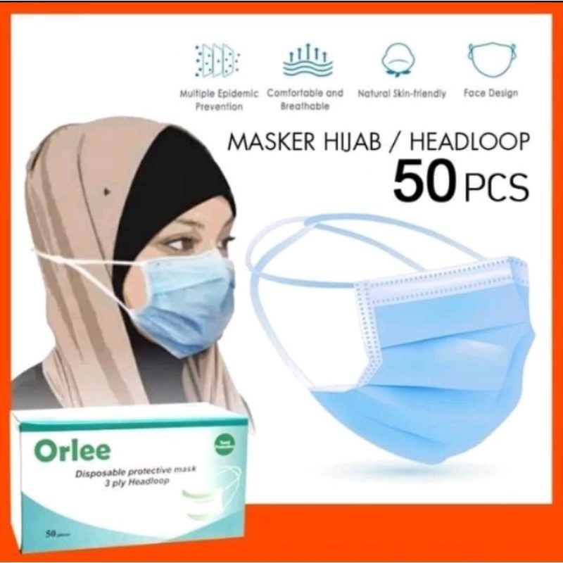 Masker 3 ply Orlee Medis 3ply Earloop Kemenkes 50 Blue Biru
