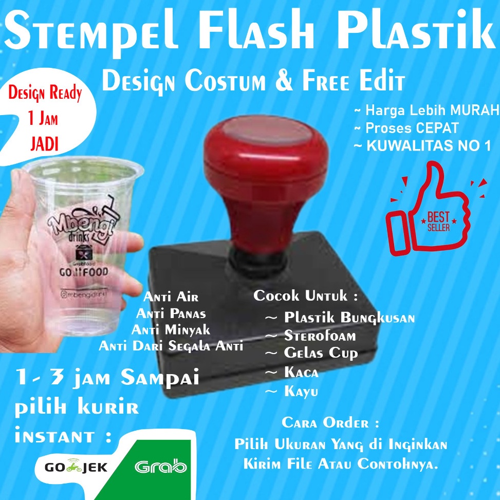 

KODE J62J Stempel Plastik Gelas Cup mika Kaca Kayu Bonus tinta refil 5ml