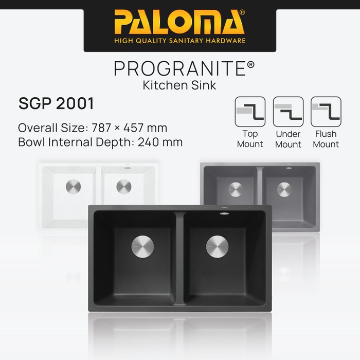PALOMA SGP 2001 Kitchen Sink Bak Cuci Piring Dapur Progranite 2 Bowl Topmount Undermount Pro Granite