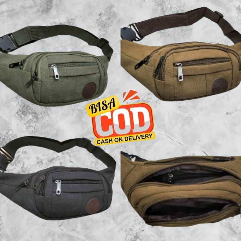 Tas pinggang pria bahan kanvas import
