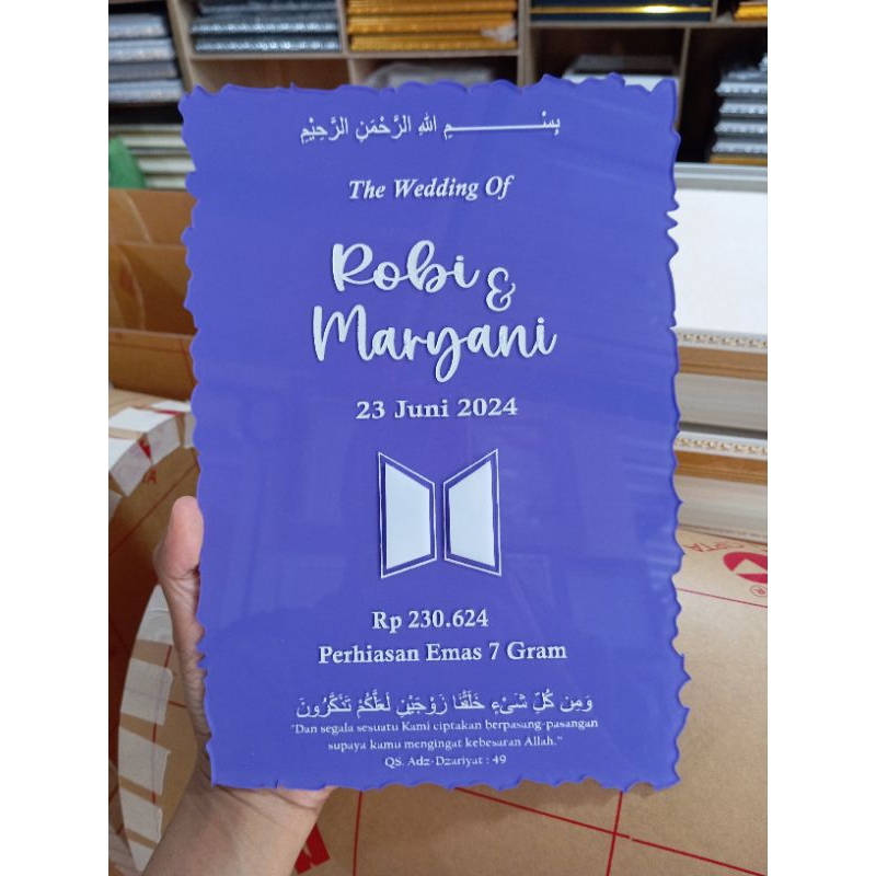 akrilik brush kertas sobek nama tanggal nominal dll mahar pernikahan