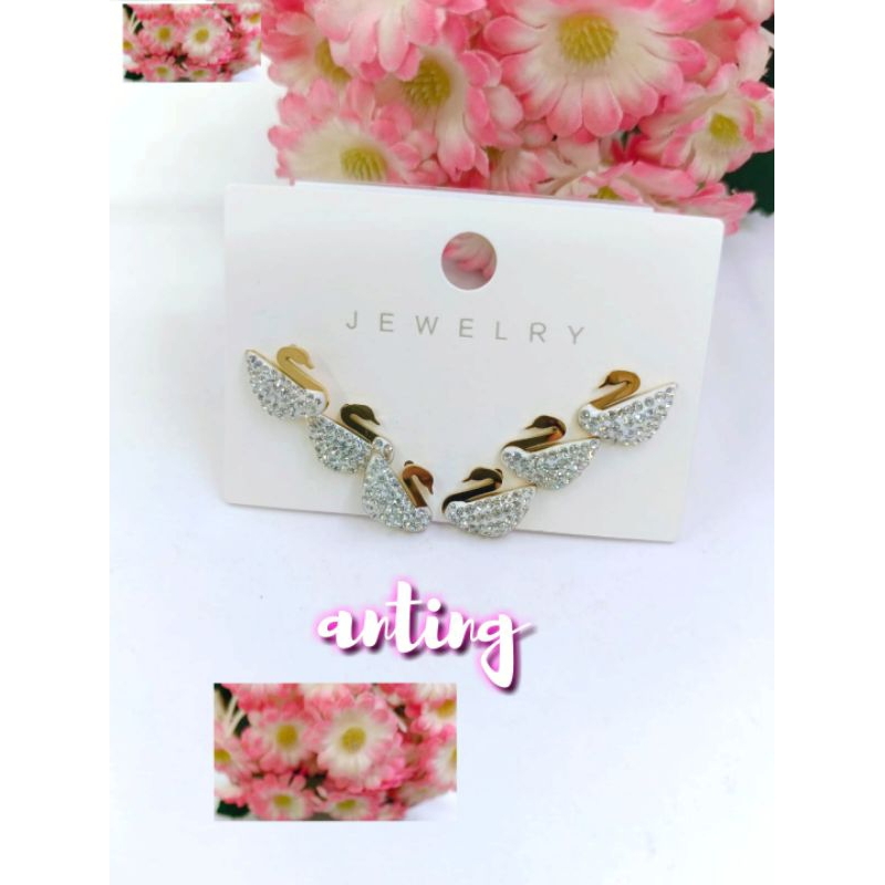 Anting titanium wanita 3 set model angsa putih anti karat