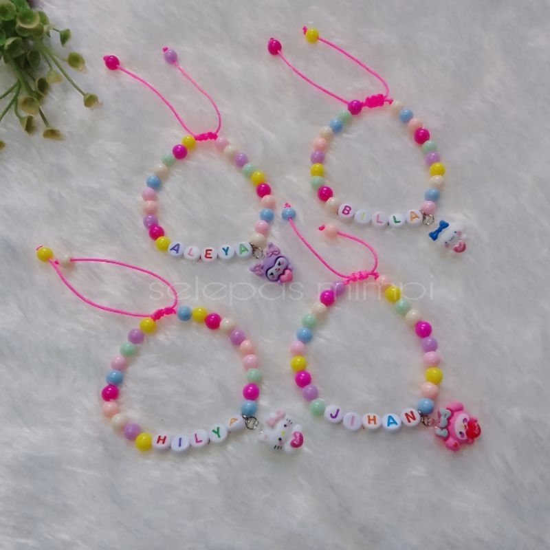 Gelang Mote Custom Nama Gelang Nama Gelang Manik Serut Gelang Anak Bandul Sanrio