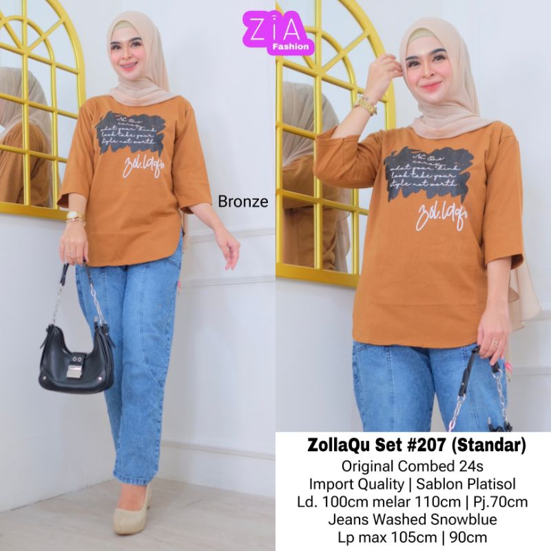 ZIA SET ZOLLAQU 207/SETELAN WANITA BAHAN COMBAD MIX JEANS WASH