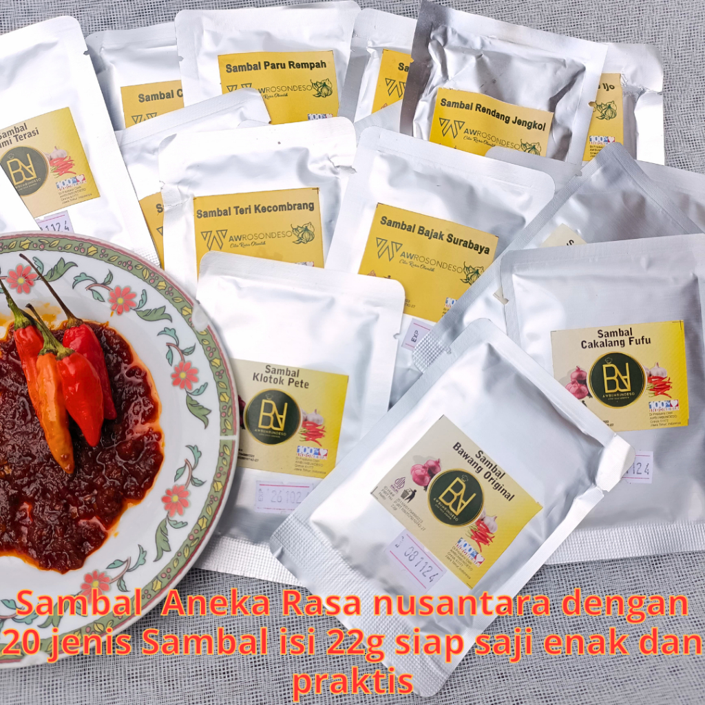 

Sambal Aneka Rasa nusantara dengan 20 jenis Sambal isi 22g siap saji enak dan praktis