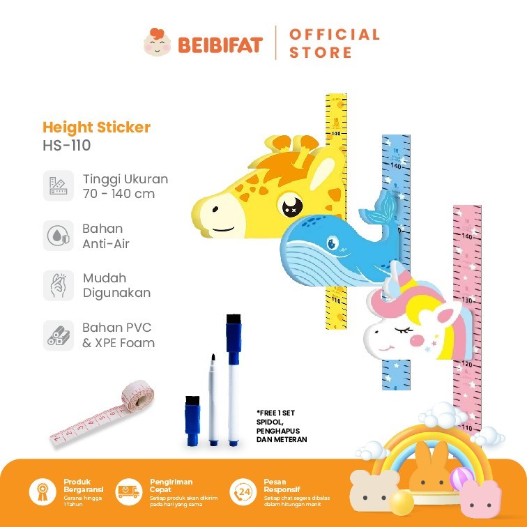 METERAN PENGUKUR TINGGI BADAN MAGNET & MUSIC karakter