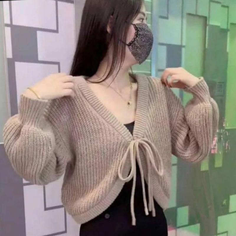 Joly Sweater Tali Depan Rajut Wanita | Cardigan Crop Wanita Knit Outer Korea