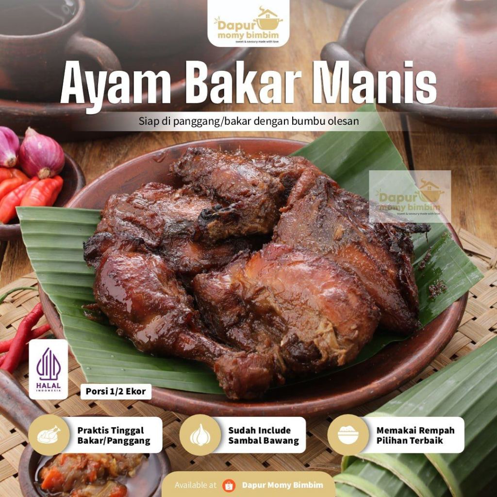 

Ayam Bakar Manis 1/2 Ekor Dapur Momy Bimbim Lauk Instan Kemasan Siap Saji Praktis Halal