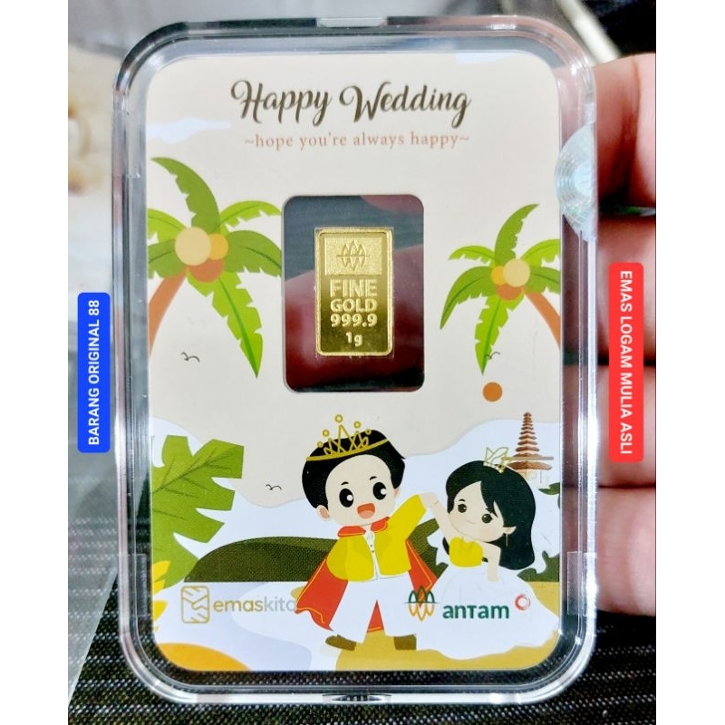 KADO PERNIKAHAN EMAS ANTAM 1 GRAM HARTADINATA HADIAH NIKAH UCAPAN HAPPY WEDDING 999 BullionProtect L
