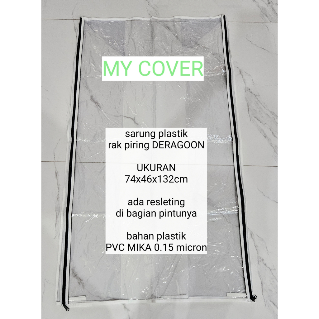 sarung rak piring dragoon ukuran 74x46x132cm sarung rak piring anti debu bahan plastik pakai resleti