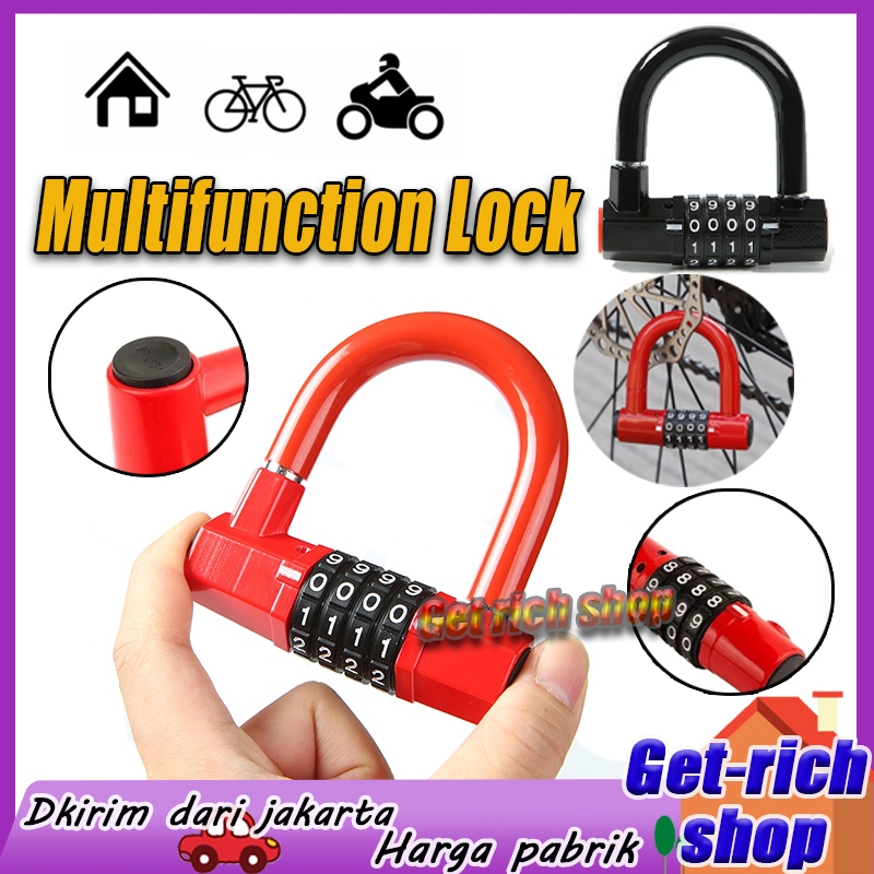 【COD】 Kunci kombinasi Multifunction lock 4 digit gembok Kunci u Gembok pengaman Gembok pagar tanpa k