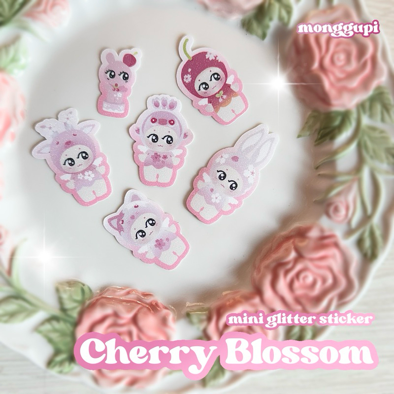 

[ monggupi ] sonny angel glitter sticker cherry blossom pink edition fullset with robby and secret cherry set dapat 6