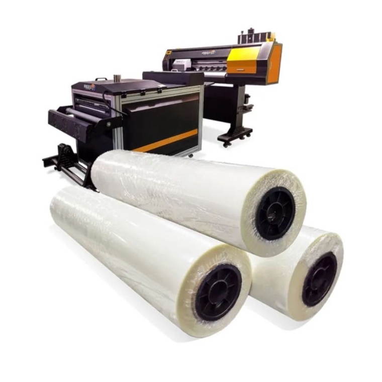 

KODE D85A pet film dtf 3cm 1roll glossy anti gagal premium quality