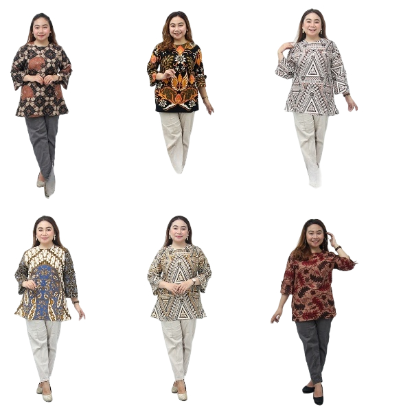 Blouse Batik Jumbo Wanita Size Lengkap S-M-L-XL-XXL-3L-4L-5L Model Lengkap Seragam Batik