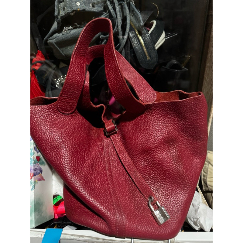 tas handbag no brand looks like picotin kulit asli warna maroon