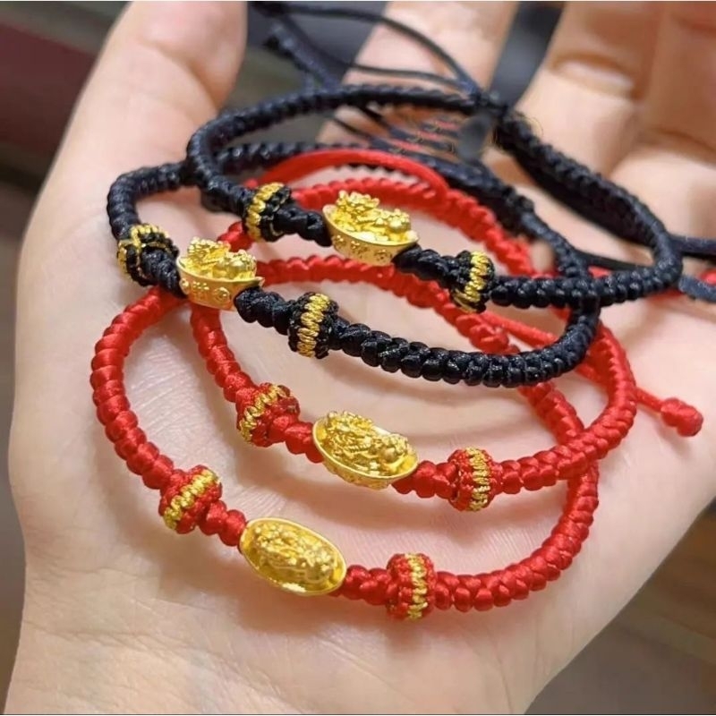 gelang tali tenun serut Emas asli 24k 999 hongkong charm ingot tael jilin pixiu dragon gold