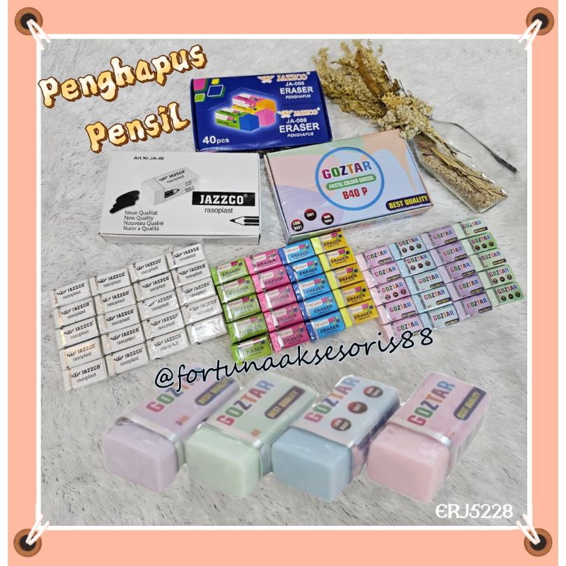 

PENGHAPUS GOZTAR WARNA PASTEL / PENGHAPUS JAZZCO / PENGHAPUS PENSIL PUTIH / STIP MURAH / PENCIL ERASER / ERJ5228