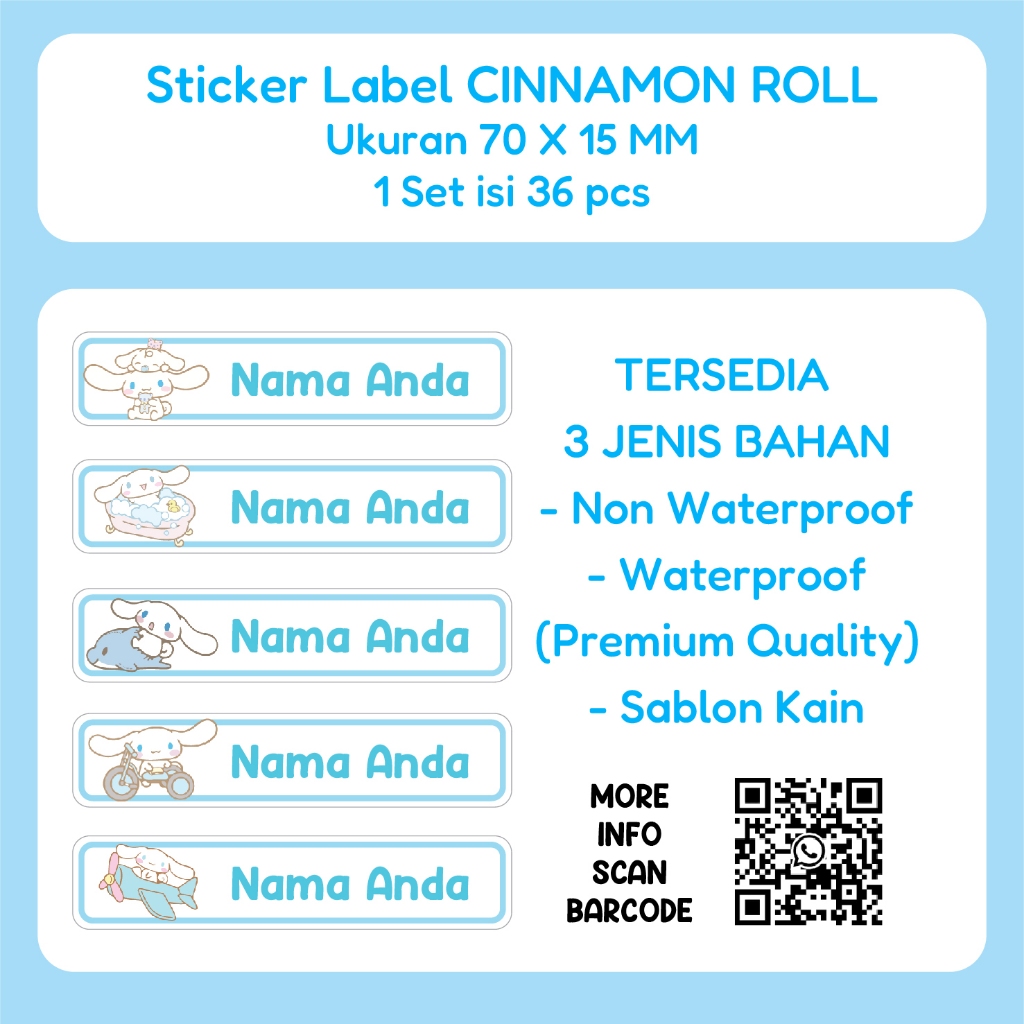 

LABEL NAMA CINNAMON ROLL CUSTOM 70 X 15 MM
