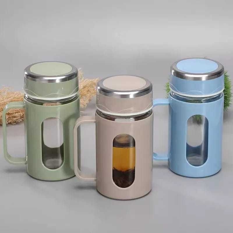 Mug Gelas Kaca Tumbler Office Glass Botol Minum Air Panas Dingin Termos / Botol Cangkir Kaca 500ml